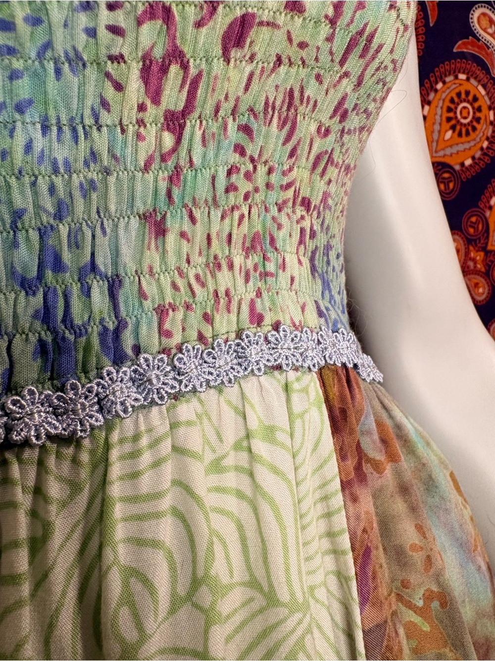 Santiki Multicolor Patchwork Mini Dress with Smocked Bodice - Picture 3 of 6